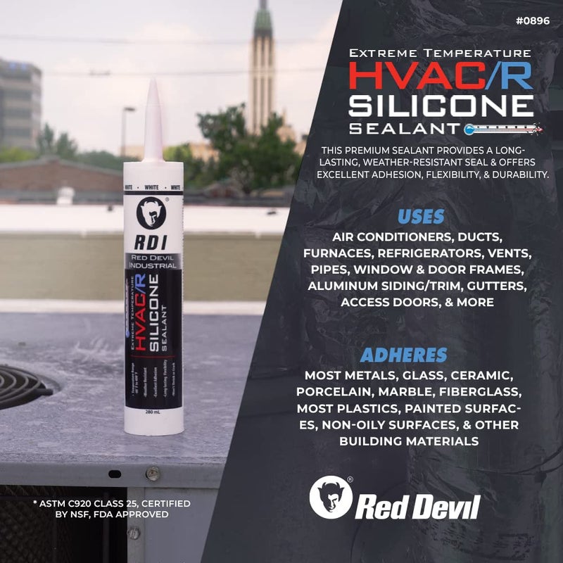 Red Devil سيليكون مانع تسرب درجات الحرارة القصوى من ريد ديفل 0896، لاصق مقاوم للعوامل الجوية يدوم طويلاً، 280 مل، أبيض، عبوة واحدة - Image 2