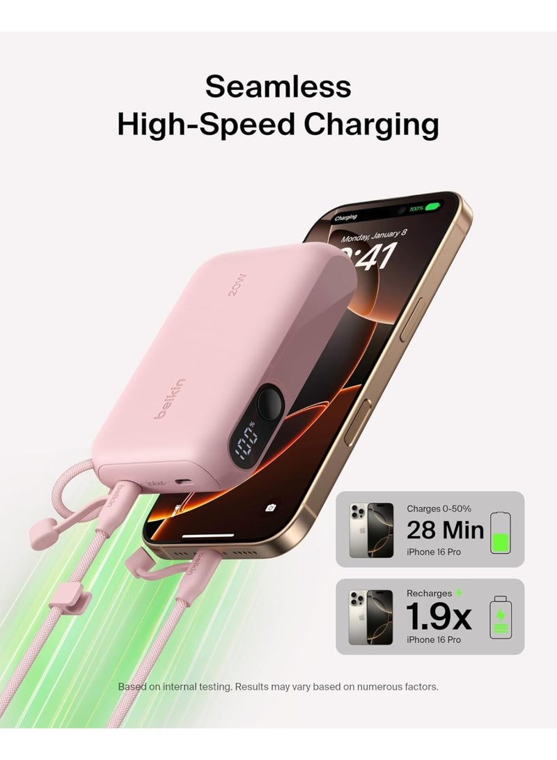 belkin Portable Charger, Slim USB-C Power Bank 10,000mAh with 2 USB-C Ports, Digital Battery Display, 20W Charging for iPhone 16, 15, Plus, Pro, Pro Max, Samsung Galaxy S25, S24, Pixel 9, iPad, & More Pink - Image 3
