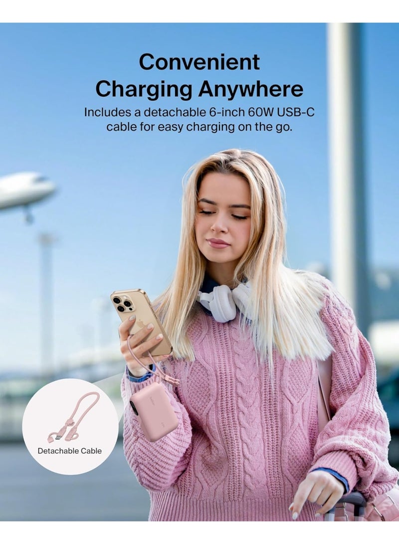 belkin Portable Charger, Slim USB-C Power Bank 10,000mAh with 2 USB-C Ports, Digital Battery Display, 20W Charging for iPhone 16, 15, Plus, Pro, Pro Max, Samsung Galaxy S25, S24, Pixel 9, iPad, & More Pink - Image 5