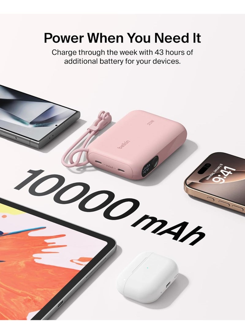 belkin Portable Charger, Slim USB-C Power Bank 10,000mAh with 2 USB-C Ports, Digital Battery Display, 20W Charging for iPhone 16, 15, Plus, Pro, Pro Max, Samsung Galaxy S25, S24, Pixel 9, iPad, & More Pink - Image 4