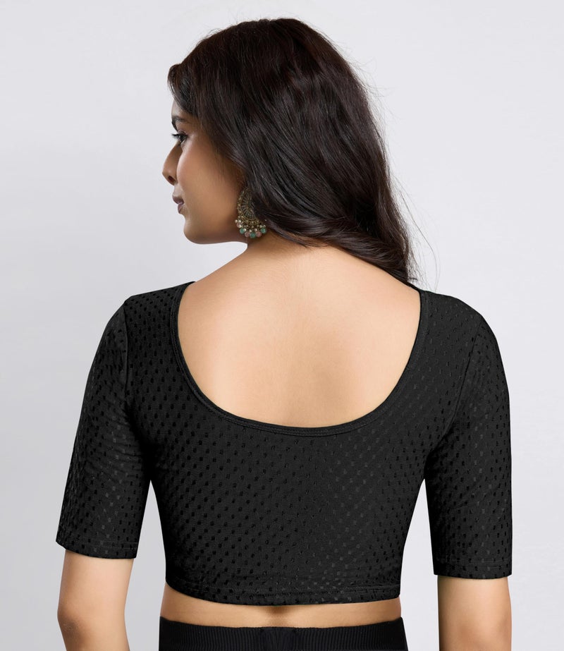 TRENDMALLS Women'sDobby Pure Cotton Elastin Stretchable Readymade Blouse (B01-Black-L) - Image 2