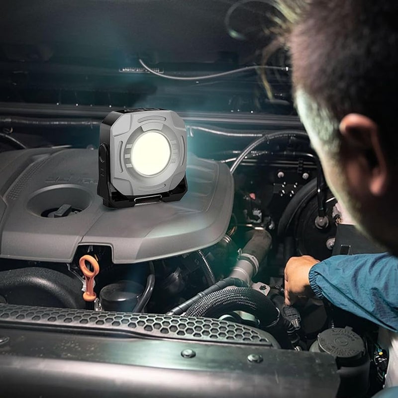 مصباح عمل مغناطيسي رمادي 2400 لومن، مصباح فحص LED دوار 360 درجة، كشاف فيضان محمول - Image 4