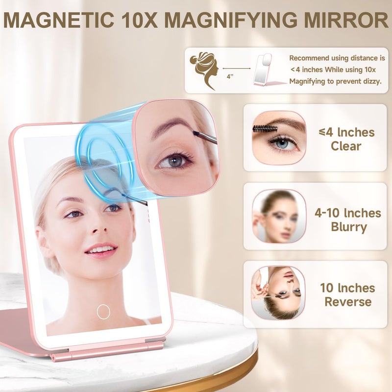 Mocado LED Foldable Travel Makeup Mirror - 5x7 inches 3 Colors Light Modes USB Rechargeable Touch Screen, Portable Tabletop Cosmetic for Travel, Cosmetic, Office (Rose Gold) - Image 3