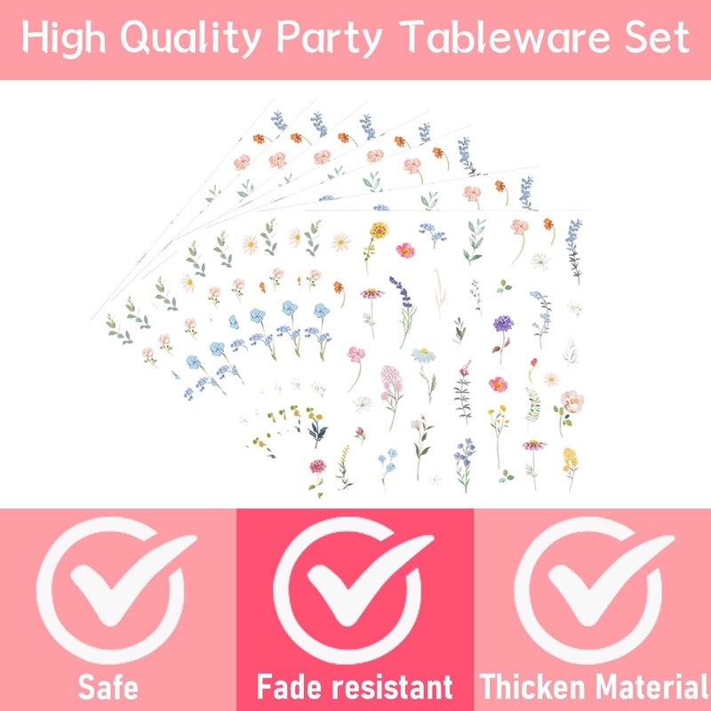 refavor Floral Paper Plates Set - 96PCS Wildflower Party Decorations Supplies Flower Baby in Bloom Baby Shower Decorations Disposable Flower Paper Plates Napkins Tableware Spring Summer Picnic Party - Image 4