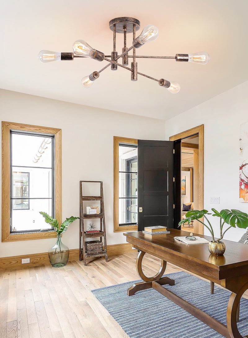 Ganeed Bronze Ceiling Light Fixture, 6-Lights Semi Flush Mount Ceiling Light,Modern Chandelier Kitchen Light Fixtures，Ceiling Mount & Dining Room Light Fixture for Bedroom Entryway Hallway - Image 1