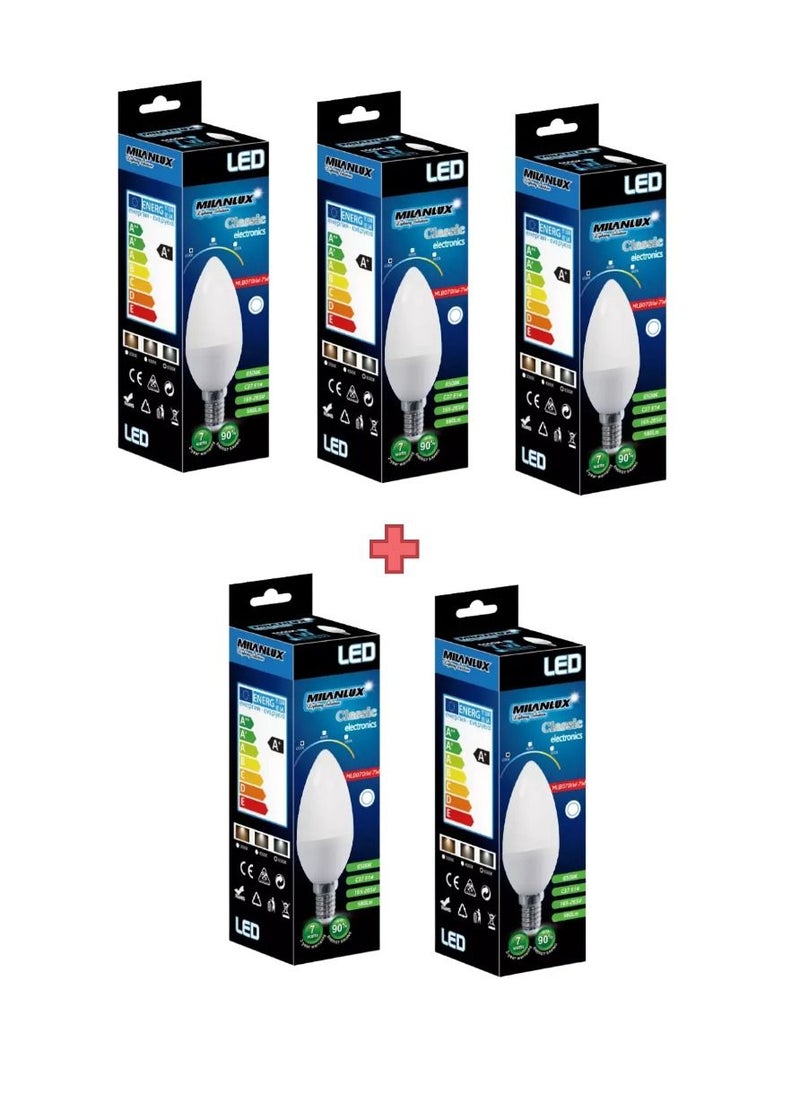 MILANLUX Milanlux Led Bulb, Non-Dimmable , 560 Lumen, Day-Light White (6500), 7W , E14 Base, Buy 3 Get 2 Free  - Image 1