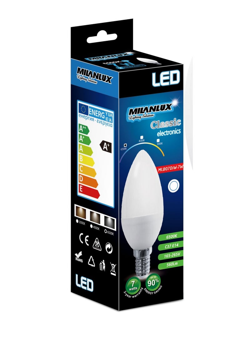 MILANLUX Milanlux Led Bulb, Non-Dimmable , 560 Lumen, Day-Light White (6500), 7W , E14 Base, Buy 3 Get 2 Free  - Image 2