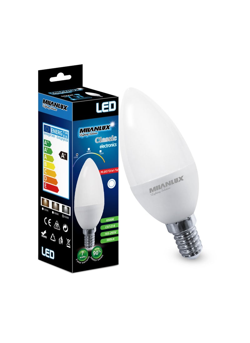 MILANLUX Milanlux Led Bulb, Non-Dimmable , 560 Lumen, Day-Light White (6500), 7W , E14 Base, Buy 3 Get 2 Free  - Image 3