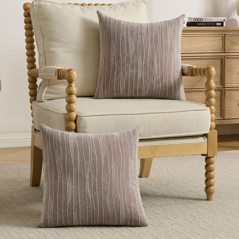 FUTEI Dyeing Brown Chenille Throw Pillow Covers 18x18 Inch Set of 2,Soft Line Textured Cushion Cases,Modern Home Decor for Couch Living Room - Image 4