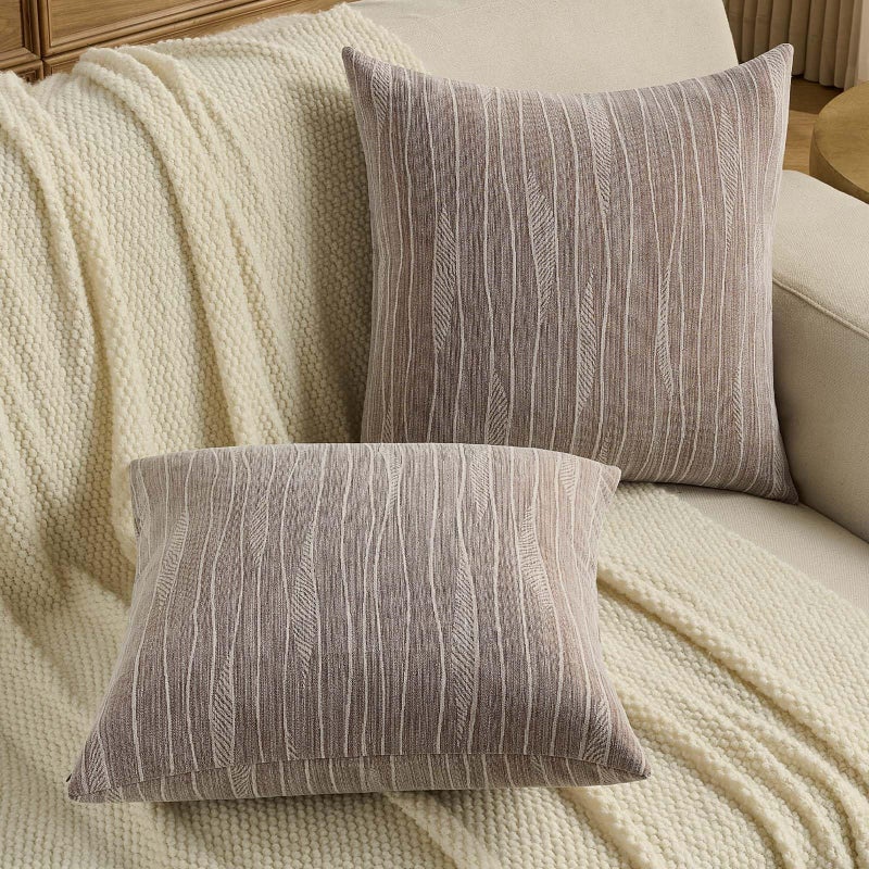 FUTEI Dyeing Brown Chenille Throw Pillow Covers 18x18 Inch Set of 2,Soft Line Textured Cushion Cases,Modern Home Decor for Couch Living Room - Image 5