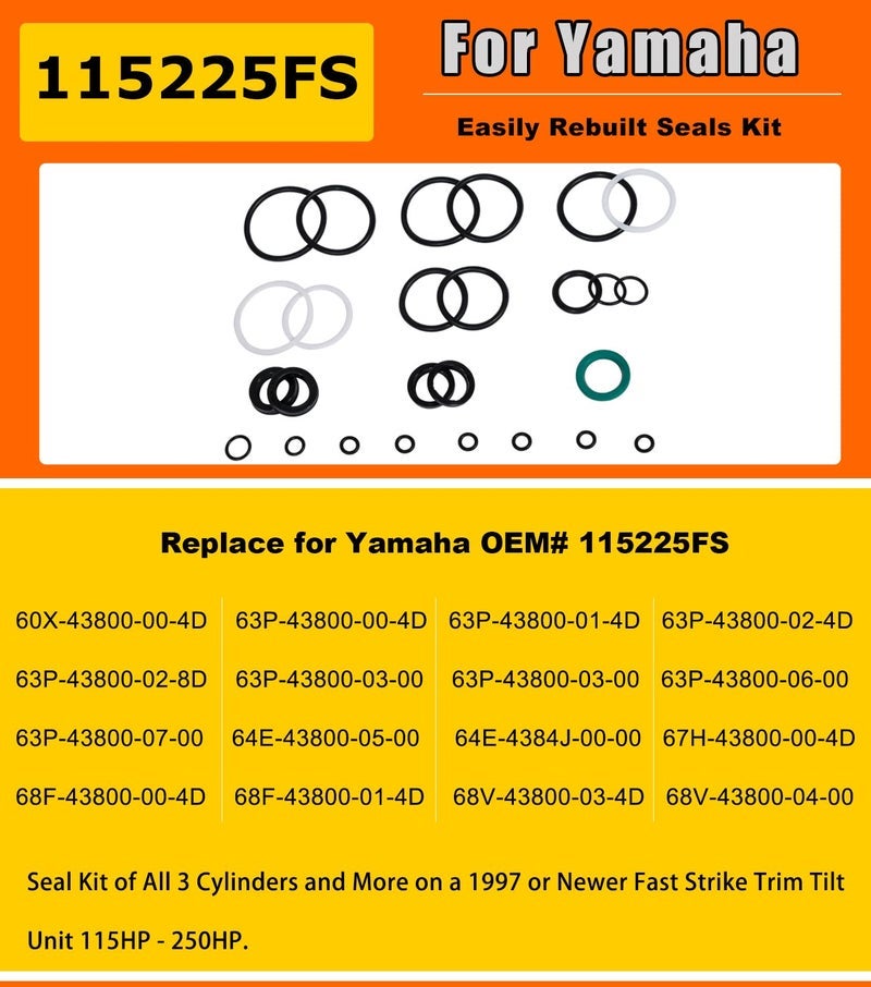 Camoo Tilt Trim Seal Kit 1997 & Up 115225FS Fast Strike Power for Yamaha Boat Power Units 115HP 150HP 175HP 200HP (Some 225HP 250HP) for Showa & 63P-43800-00-4D 64E-43822 with More O-Ring - Image 2