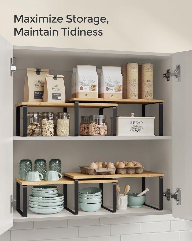 Silant Makers Adjustable Kitchen Cabinet Shelf Risers, Set of 2 – Space-Saving Counter & Pantry Organizers | Stackable Storage Risers for Dishes, Pantry Goods, Jar, Bottles, Kitchen Essentials | - Image 4