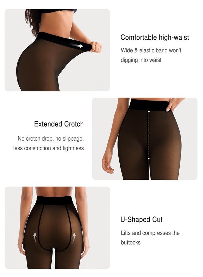 Popilush Fleece Lined Tights for Women- Black Thermal Sheer Tights Thick Winter Warm Pantyhose - Image 5