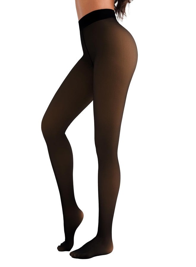 Popilush Fleece Lined Tights for Women- Black Thermal Sheer Tights Thick Winter Warm Pantyhose - Image 1