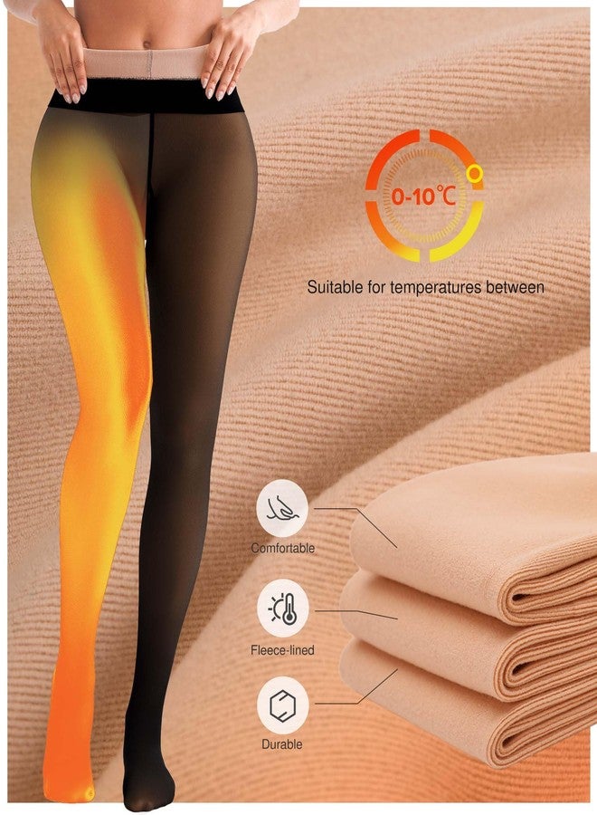 Popilush Fleece Lined Tights for Women- Black Thermal Sheer Tights Thick Winter Warm Pantyhose - Image 4