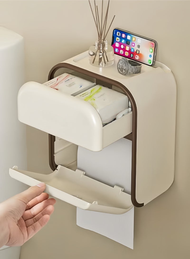HQ-GAMING Toilet Paper Holder with Shelf Wipes Dispenser for Bathroom Toilet Paper Holder with Storage Upgrade Drawer Design Toilet Tissue Holder Small Bathroom Shelf Wall Mount - Image 5