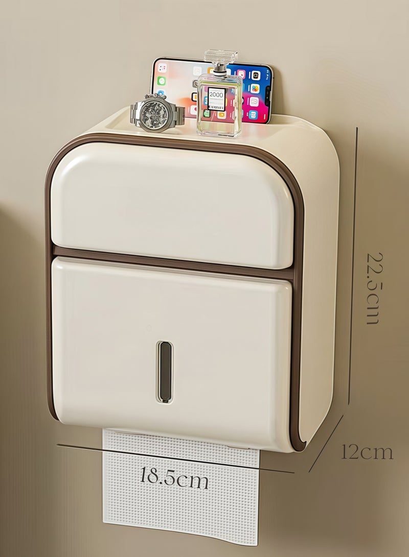 HQ-GAMING Toilet Paper Holder with Shelf Wipes Dispenser for Bathroom Toilet Paper Holder with Storage Upgrade Drawer Design Toilet Tissue Holder Small Bathroom Shelf Wall Mount - Image 2