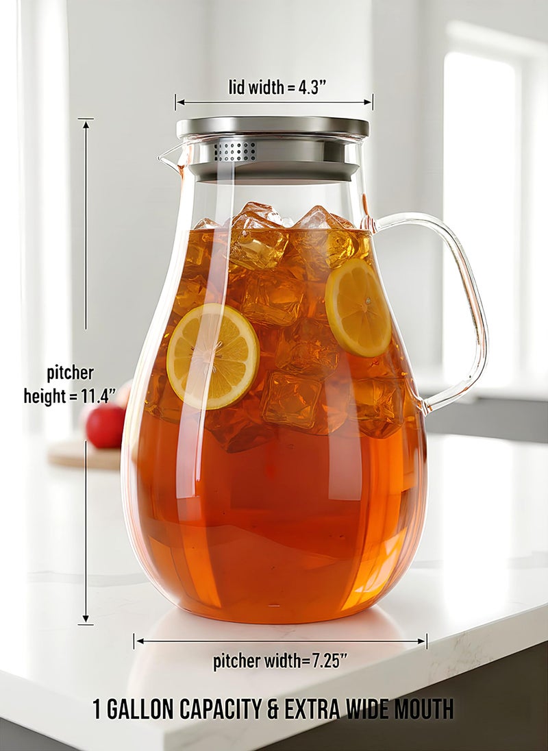 Infusion Pro 1 Gallon Glass Pitcher with Lid, Heat Resistant for Hot/Cold Use, Extra-Wide 4" Mouth, Great Iced Tea Pitcher | Delight Collection, 1 Gallon, 4 L - Image 4