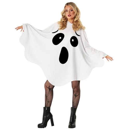 Morph Ghost Costume Adult Women Spooky Ghosts Costume White Ghost Poncho Hooded Cape Adult Spooky Halloween Costumes for Womens - Image 4