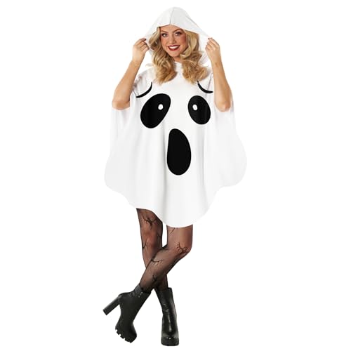 Morph Ghost Costume Adult Women Spooky Ghosts Costume White Ghost Poncho Hooded Cape Adult Spooky Halloween Costumes for Womens - Image 5