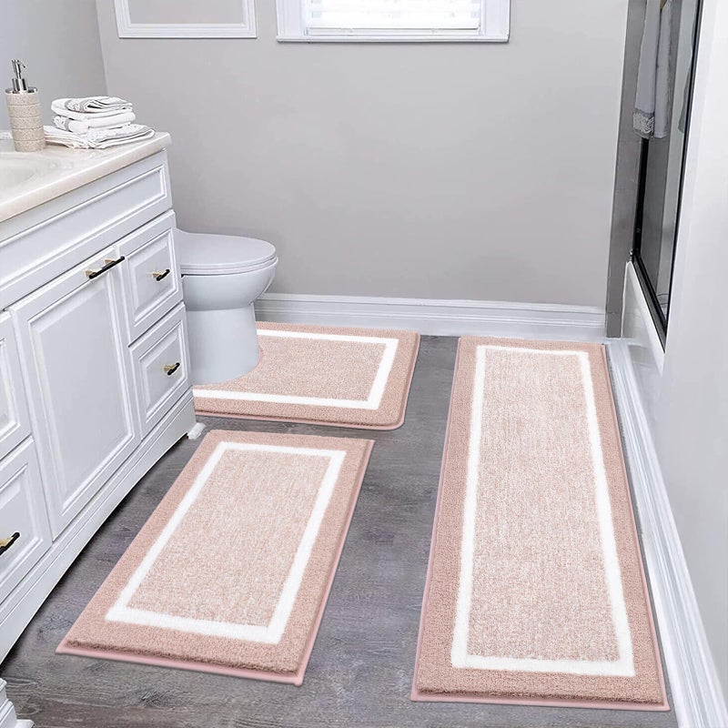 PAUWER Pauwer 3 Piece Bath Mat Set Bathroom Rugs  Non Slip Plush Bathroom Mats  Absorbent Shaggy Bathroom Rug Set with U-Shaped Contour Toilet Mat for Bathroom Bedroom Living Room  Dusty Pink - Image 1