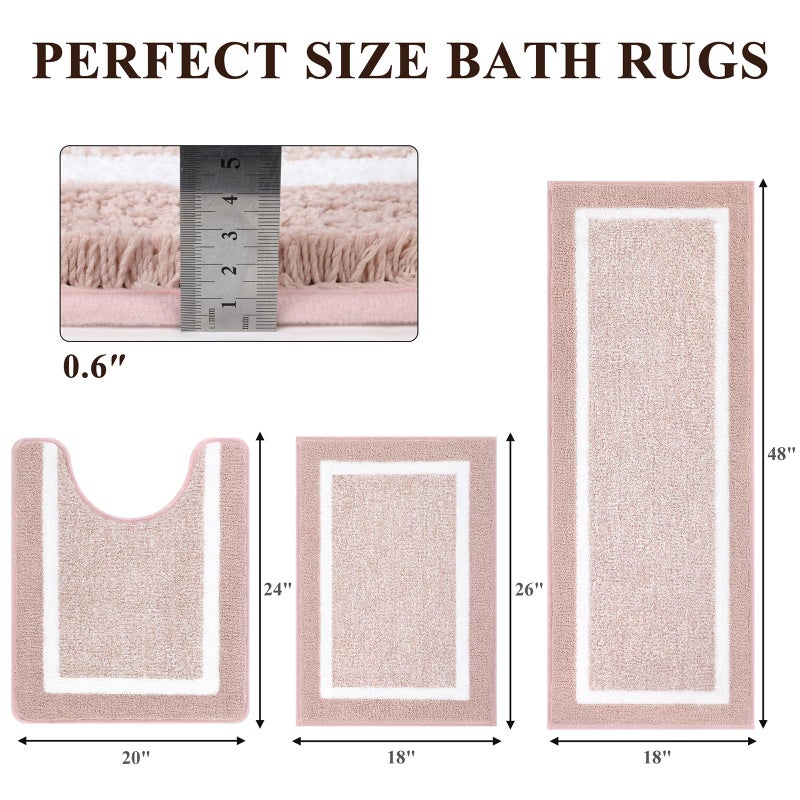 PAUWER Pauwer 3 Piece Bath Mat Set Bathroom Rugs  Non Slip Plush Bathroom Mats  Absorbent Shaggy Bathroom Rug Set with U-Shaped Contour Toilet Mat for Bathroom Bedroom Living Room  Dusty Pink - Image 2