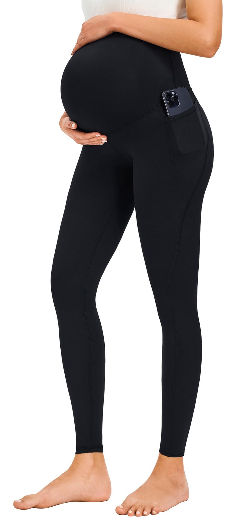 JOYSPELS Smooth Feeling Maternity Leggings Over The Belly with Pockets Workout Pregnancy Leggings Black - Image 1
