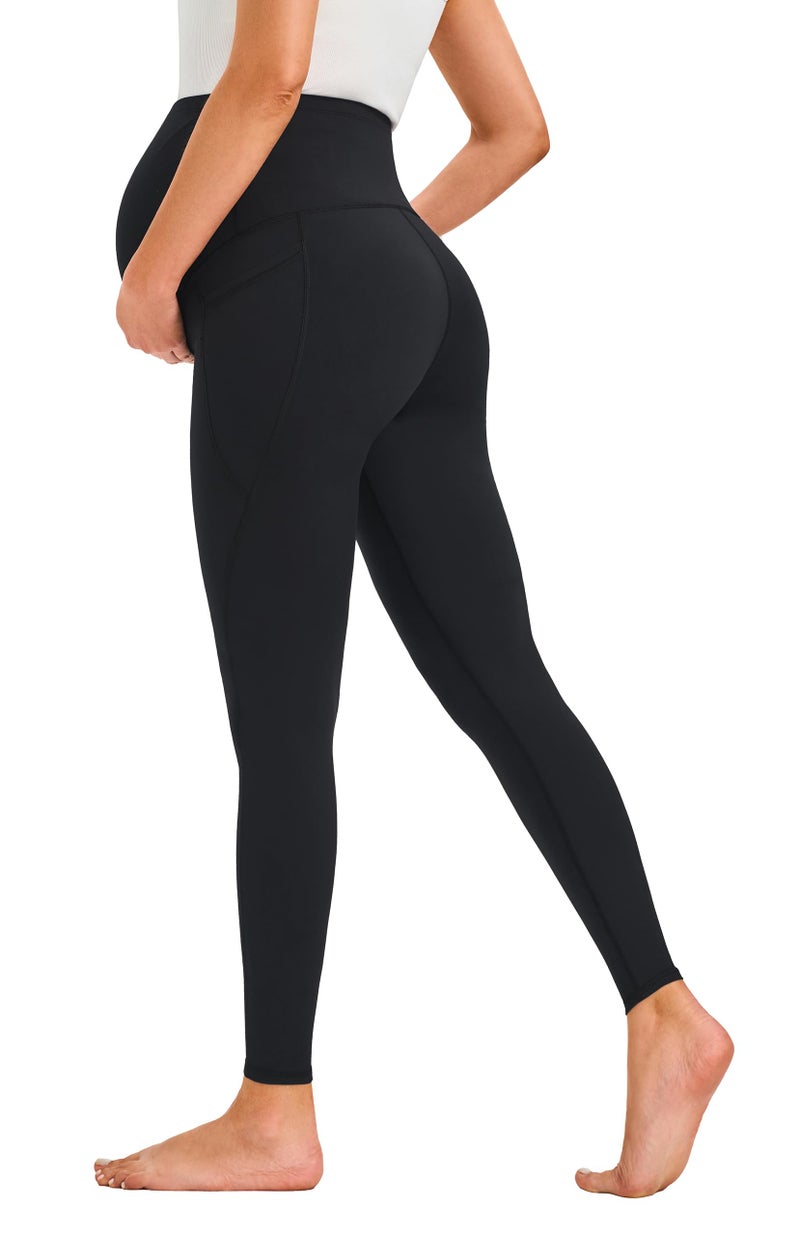 JOYSPELS Smooth Feeling Maternity Leggings Over The Belly with Pockets Workout Pregnancy Leggings Black - Image 4