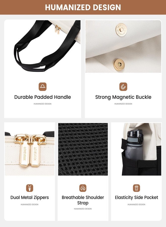 لوف فوك حقيبة ظهر لابتوب LOVEVOOK للنساء، حقيبة عمل لابتوب مقاس 15.6 بوصة مزودة بمنفذ USB، حقيبة ظهر أنيقة للمعلمات والممرضات، حقيبة ظهر مقاومة للماء للسفر مع حقيبة تنظيم، قطعتان، بيج-أسود - Image 3