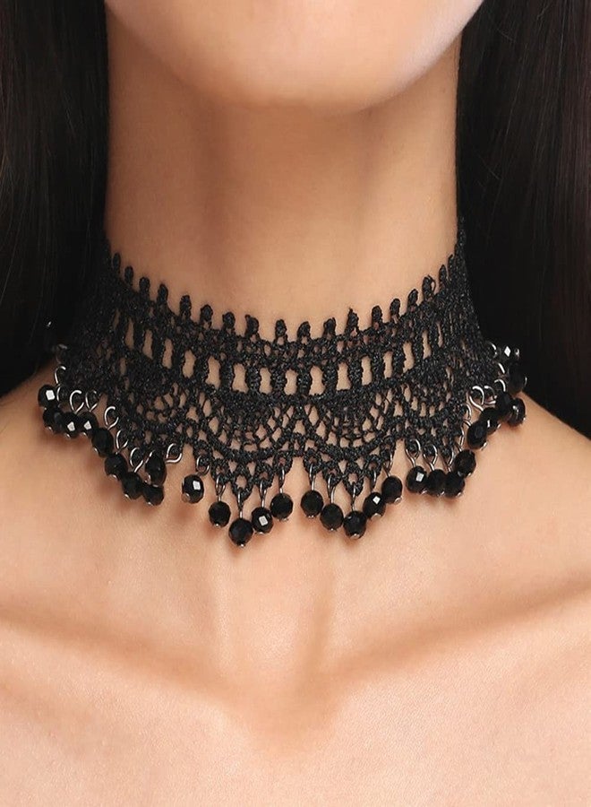 Missgrace Boho Punk Vintage Black Shiny Crystal Beads Choker Necklace for Women Chunky Short Multilayer Necklace Black Chain Necklace Jewelry for Women - Image 2