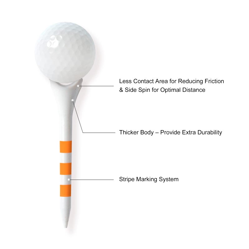 Full Choice Plastic Golf Tees 60 Pack (2-3/4") - Reduce Friction & Increase Distance, Golf Plastic Tees (White with Blue Strips - Image 4