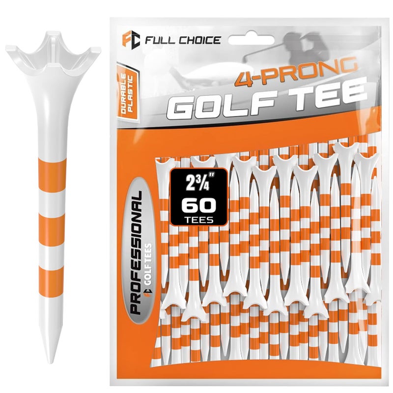 Full Choice Plastic Golf Tees 60 Pack (2-3/4") - Reduce Friction & Increase Distance, Golf Plastic Tees (White with Blue Strips - Image 1