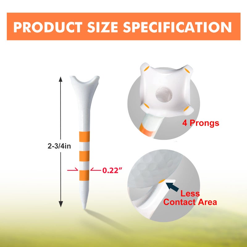 Full Choice Plastic Golf Tees 60 Pack (2-3/4") - Reduce Friction & Increase Distance, Golf Plastic Tees (White with Blue Strips - Image 3