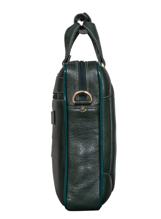 BRAND LEATHER Top Grain Genuine Leather 15.6 Inch Laptop Messenger Bag For Office|Business|Travel (GREEN) - Image 3