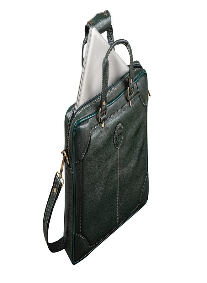 BRAND LEATHER Top Grain Genuine Leather 15.6 Inch Laptop Messenger Bag For Office|Business|Travel (GREEN) - Image 5