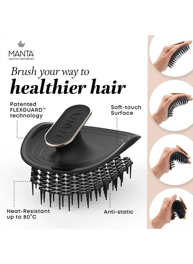 Manta فرشاة شعر مانتا - فرشاة شعر مرنة بالكامل - فرشاة لطيفة تساعد في منع تكسر الشعر - جهاز تدليك لفروة الرأس وفك تشابك الشعر (أسود-ذهبي) - Image 3