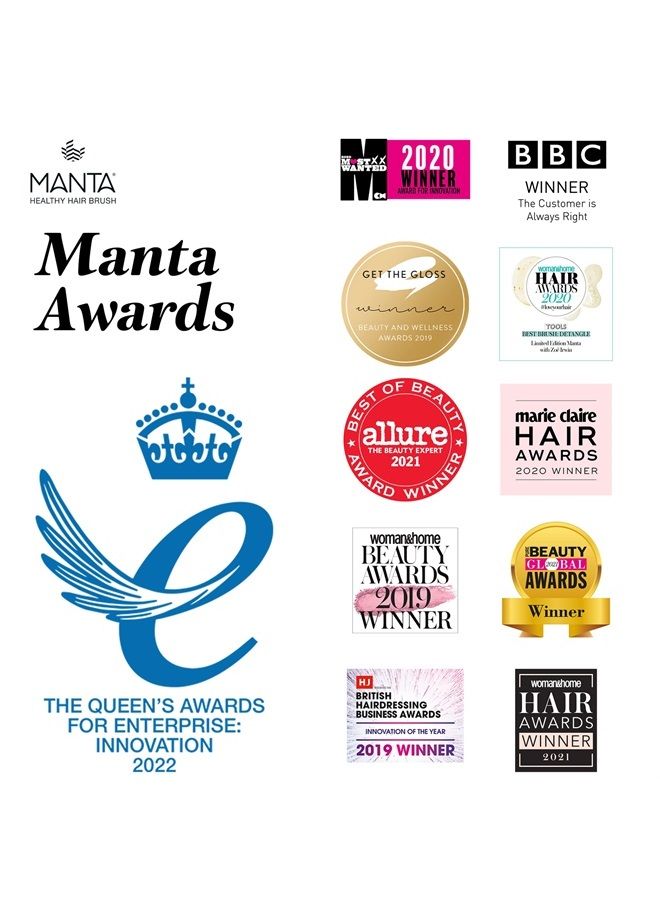 Manta فرشاة شعر مانتا - فرشاة شعر مرنة بالكامل - فرشاة لطيفة تساعد في منع تكسر الشعر - جهاز تدليك لفروة الرأس وفك تشابك الشعر (أسود-ذهبي) - Image 2