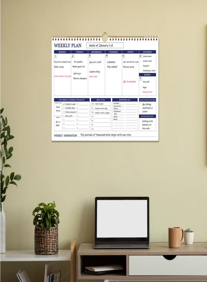Tuun Fuplan Weekly Family Planner - 17" x 12" Spiral Weekly Calendar, 53 Weekly Goals Schedule Planner for Planning and Organizing Family Activities, Meal Tracker, Undated - Image 5
