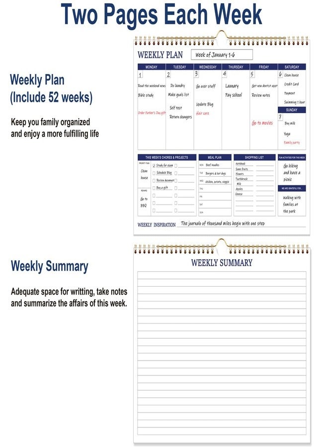 Tuun Fuplan Weekly Family Planner - 17" x 12" Spiral Weekly Calendar, 53 Weekly Goals Schedule Planner for Planning and Organizing Family Activities, Meal Tracker, Undated - Image 3