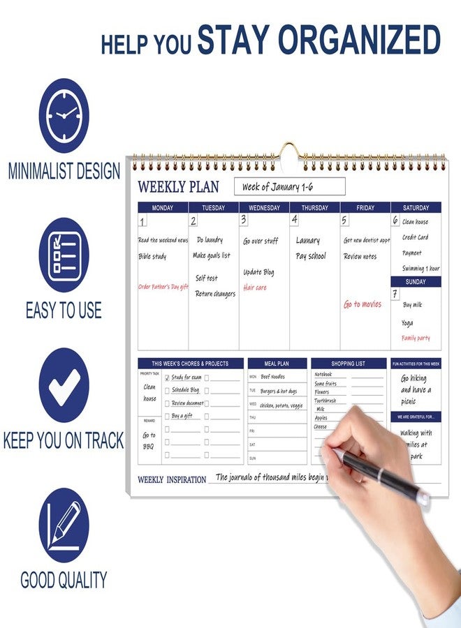 Tuun Fuplan Weekly Family Planner - 17" x 12" Spiral Weekly Calendar, 53 Weekly Goals Schedule Planner for Planning and Organizing Family Activities, Meal Tracker, Undated - Image 2