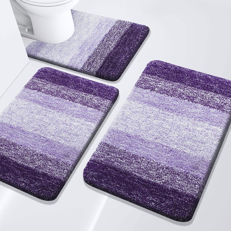 Arotive Bathroom Rugs Set 3 Piece Extra Soft and Absorbent Bath Rugs Machine Wash Dry Bath Mats for Bathroom Toilet Tub and Shower 24x16 30x20 and UShaped 24x20 Dark Purple - Image 2