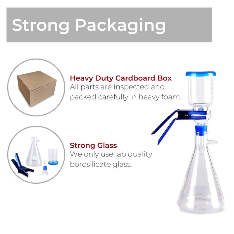 Fristaden Lab Fristaden Lab Vacuum Filtration Distillation Apparatus, 2000mL Filtering Flask, 300mL Graduated Funnel, Laboratory Glassware Distillation Kit, Glass Joint Filter, Vacuum Filter, 1-Year Warranty  - Image 2