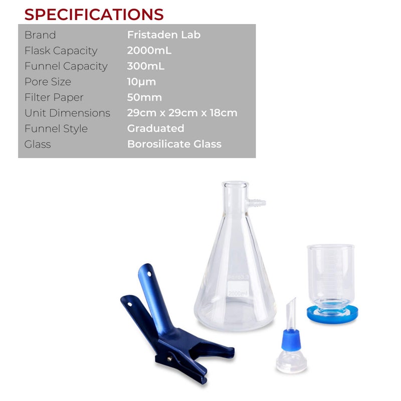 Fristaden Lab Fristaden Lab Vacuum Filtration Distillation Apparatus, 2000mL Filtering Flask, 300mL Graduated Funnel, Laboratory Glassware Distillation Kit, Glass Joint Filter, Vacuum Filter, 1-Year Warranty  - Image 5