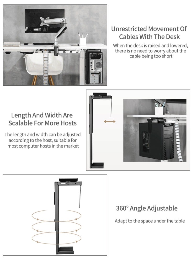 فلاشهوك حامل كمبيوتر مكتبي قابل للتعديل أسفل الطاولة، مثبت كمبيوتر ثقيل يوفر المساحة، حامل وحدة المعالجة المركزية (CPU) مع دوران 360 درجة، لجميع أبراج الكمبيوتر، أسود - Image 3