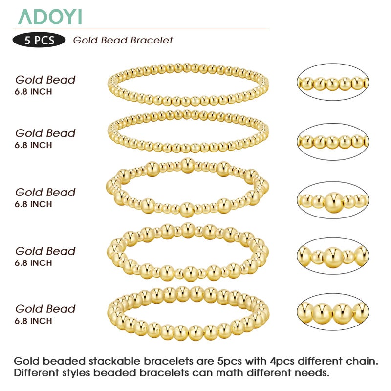 adoyi Gold Bracelets for Women 14K Gold Plated Stackable Beaded Strand Bracelet stack Set Adjustable Jewelry Sets for Women Gifts - Image 5