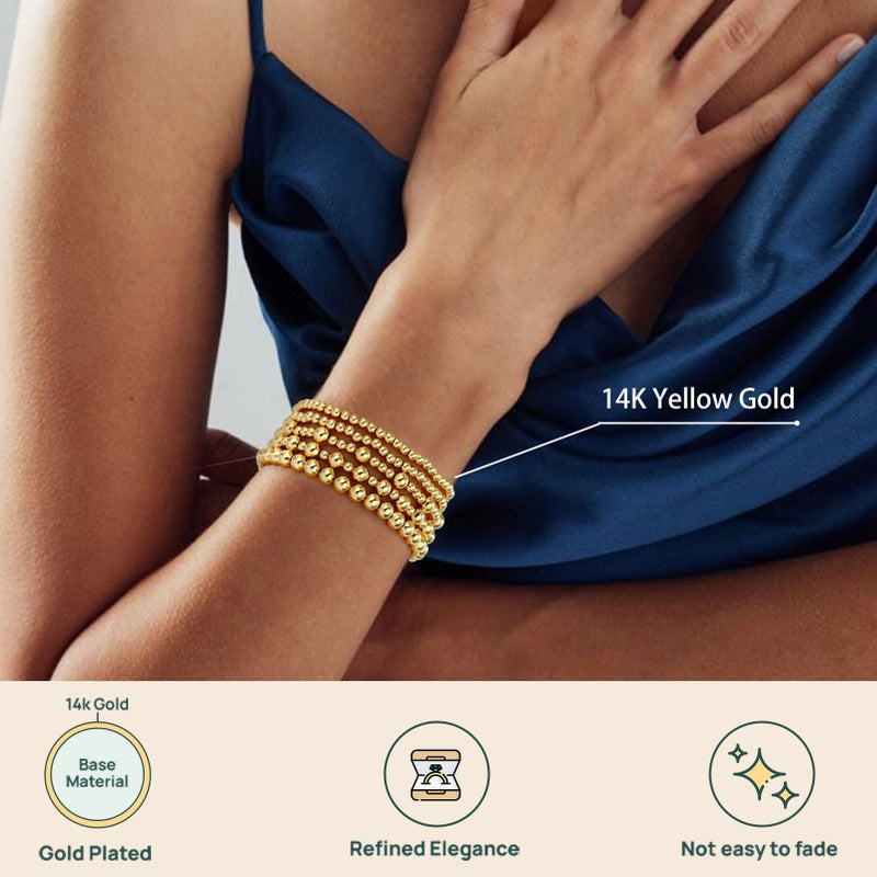 adoyi Gold Bracelets for Women 14K Gold Plated Stackable Beaded Strand Bracelet stack Set Adjustable Jewelry Sets for Women Gifts - Image 3