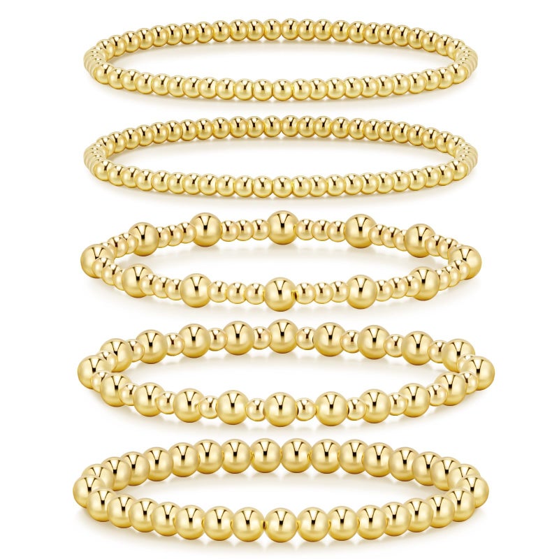 adoyi Gold Bracelets for Women 14K Gold Plated Stackable Beaded Strand Bracelet stack Set Adjustable Jewelry Sets for Women Gifts - Image 1
