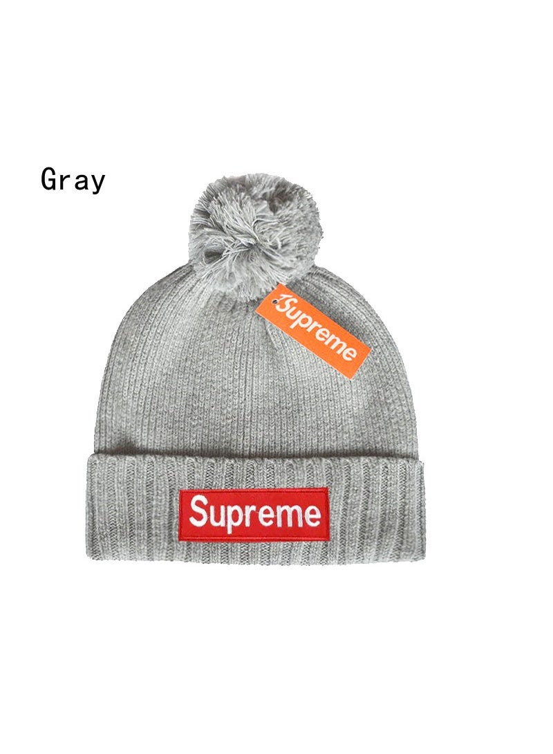 SUPREME Heathered Gray Supreme Pom-Pom Knit Beanie – Stylish Streetwear Winter Headwear 587Size