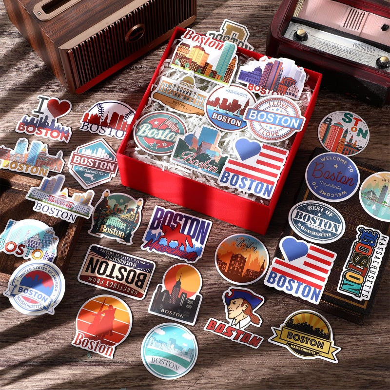 Konohan 30 Pcs Boston Souvenirs Gifts Boston Magnet for Refrigerator City Magnetic Refrigerator Stickers for Home Decoration - Image 4