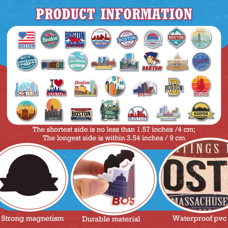Konohan 30 Pcs Boston Souvenirs Gifts Boston Magnet for Refrigerator City Magnetic Refrigerator Stickers for Home Decoration - Image 2
